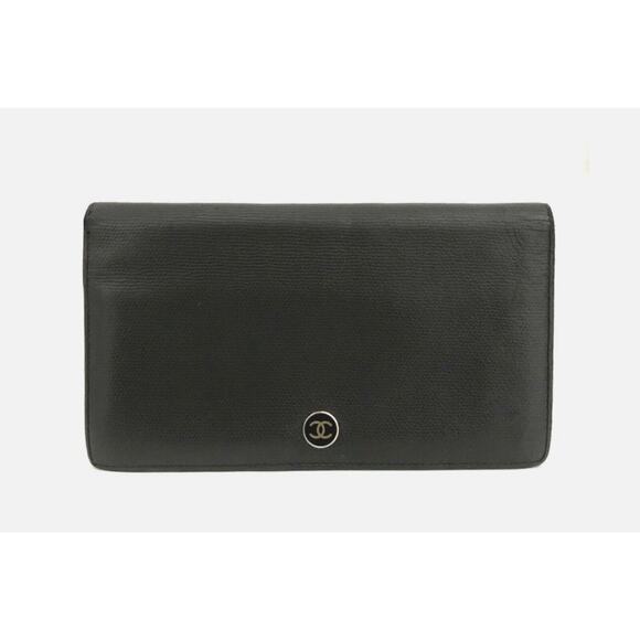 CHANEL Coco Button Leather Long Bifold Wallet Authentic Black - Picture 1 of 8